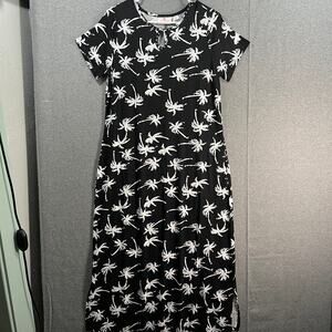 Quacker Factory Palm Royal Rhinestone Keshole Maxi Dress Black X-Small